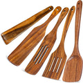 5 PCS Wooden Spatula for Cooking, Natural Teak Wooden Utensil Set, Non-Toxic Wood Cooking Utensil, Handmade Comfort Grip Wood Spoons for Nonstick Cookware