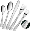 Silverware Set, 30 Pieces Vintage Carved Flatware Set for 6, Stainless Steel Cutlery Set with Knife/Fork/Spoon,Utensil Set for Home and Kitchen, Dishwasher Safe