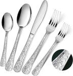 Silverware Set, 30 Pieces Vintage Carved Flatware Set for 6, Stainless Steel Cutlery Set with Knife/Fork/Spoon,Utensil Set for Home and Kitchen, Dishwasher Safe