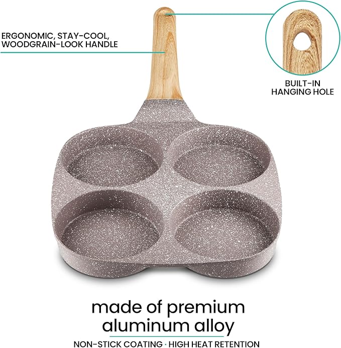 Modern Innovations Dove Gray 4 Cup Nonstick Pan Omelette Mini Pancake Pan for Stove Top Gas and Electric Small Skillet Breakfast Maker