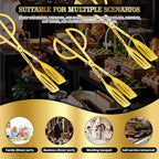 6PCS 9.8-Inch Stainless Steel Salad Tongs for Serving Heavy Duty Serving Tongs for Home Parties, Weddings, Buffets, Barbecues, Kitchen Utensils for Cake, Steak, Salad and More (6, Gold)