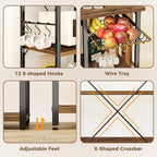 SUPERJARE Larger Bakers Rack with Power Outlets, 6-Tier Microwave Stand, Coffee Bar with 12 S-Shaped Hooks, Kitchen Shelf with Wire Basket, 47.2 x 15.5X 66.9 Inches, Rustic Brown