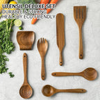 8 PCS Wooden Utensil Set with Holder, Spoon Rest, Durable Wooden Spoons for Cooking, Heat-Resistant, Comfort Grip,Easy to Clean, Non-stick Friendly, Ideal for Gifting