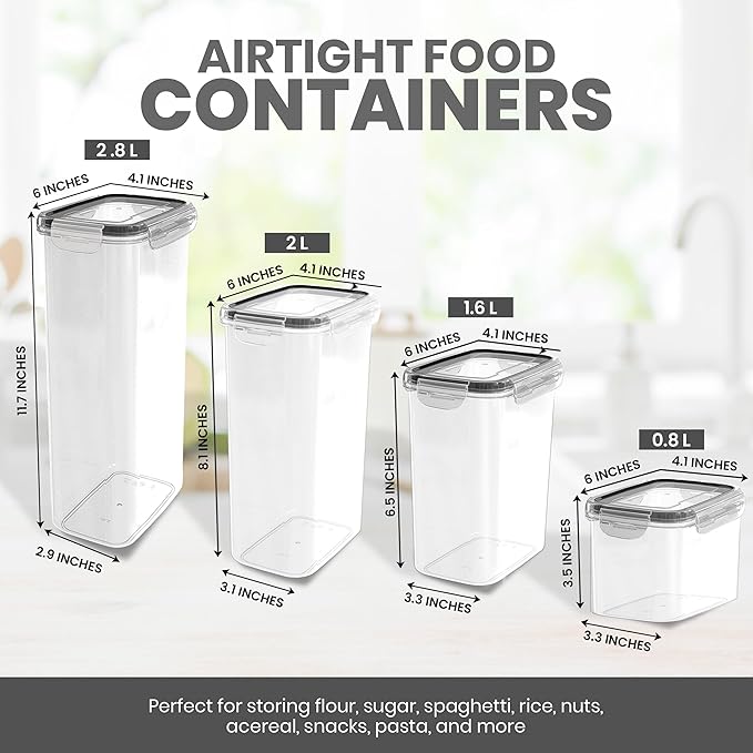 KICHLY Airtight Food Storage Containers With Lids (16 Pack) - Pantry Organizers - Pantry Storage - For Cereal & More