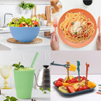 66pcs Unbreakable Tableware Sets for 6 People, Plastic Plates and Bowls Set,Lightweight Plastic Reusable Plates, Bowls, Cups,Cutlery Set, Straw, Forks,Children Dinnerware Set