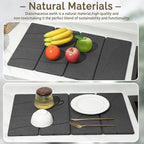 Large Stone Dish Drying Mat for Kitchen Counter, 2 PCS Quick Dry Stone Mats, Foldable Water Absorbing Diatomaceous Earth Drying Dishes Pad for Countertop Bottle Utensil Cup(Carved Gray 24"x16"&8"x4")