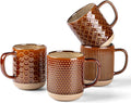 GBhome 12oz Coffee Mugs Set of 4, Handmade Stoneware Coffee Mugs Set with Large Handle for Cappuccino/Latte/Tea/Hot Cocoa, Dishwasher & Microwave Safe, Caramel