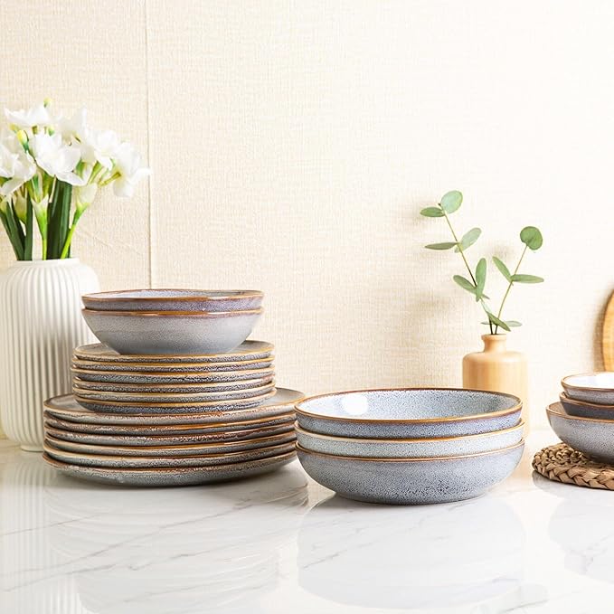 AmorArc Ceramic Dinnerware Sets,Handmade Reactive Glaze Stoneware Plates and Bowls Sets,Highly Scratch Resistant | Dishwasher & Microwave Safe Dishes Set,Service for 4 (12pc)