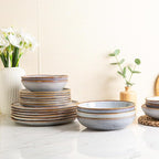 AmorArc Ceramic Dinnerware Sets,Handmade Reactive Glaze Stoneware Plates and Bowls Sets,Highly Scratch Resistant | Dishwasher & Microwave Safe Dishes Set,Service for 4 (12pc)