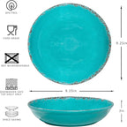 Farmhouse Melamine Pasta Bowls Set of 6, 42 OZ Shallow Individual Bowl, Melamine Pasta Plates and Salad Bowls sets, Dishwasher Safe Serving,Snack bowl,Fruit Bowl, Teal