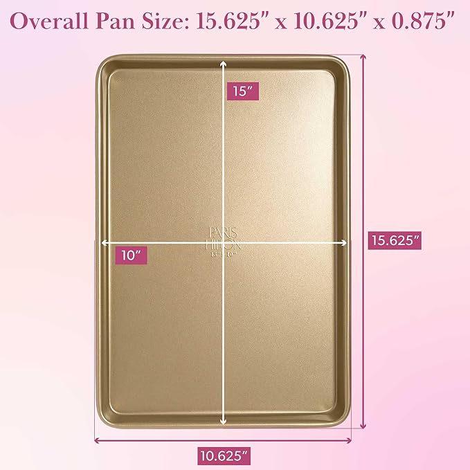 Paris Hilton Nonstick Carbon Steel Bakeware Collection, 15-Inch x 10-Inch Cookie Baking Sheet, Dishwasher Safe, Made without PFOA and PFAS, Pink Champagne Two-Tone