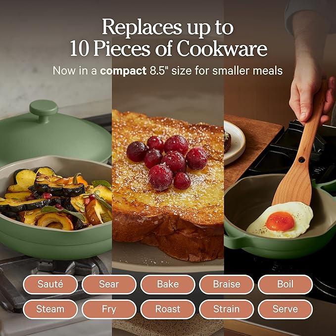 Our Place Mini Always Pan | 8.5" Ceramic Pan with Modular Lid & Beechwood Spatula | Patented 10-in-1 Nonstick, Non-Toxic Cookware Made Without PFAS | Induction & Oven-Safe up to 450°F | Sage