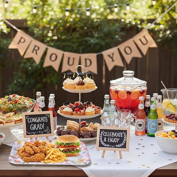 Vesici 3 Pcs Wildflower Graduation Serving Trays 13 x 10 Inch Floral Class of 2026 Congrats Grad Melamine Platters Reusable Rectangular Serving Dishes for Graduate Party Sharing Snacks Fruit Dessert