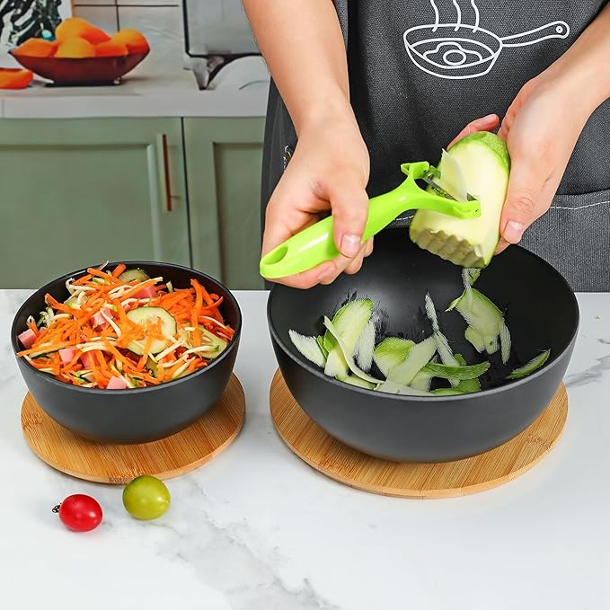 Sustainable Salad Bowls Set with Wooden Lids (3 Bowls + 3 Lids) – Eco-Friendly, Multi-Purpose Mixing and Serving Bowls for Kitchen, Food Prep, and Storage