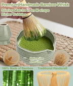 JBER Matcha Whisk Set, Ceramic Matcha Set Includes Matcha Bowl, Matcha Whisk (Chasen) and Holder, Sifter, Bamboo Scoop, Spoon & Rest - 7 Pcs Matcha Kit Set for Matcha Lovers Ceremony, Mottled Green