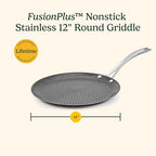 Cuisinart FusionPlus Hybrid Nonstick Stainless Steel Cookware, 12-Inch Round Griddle Pan with PFAS-Free PURELYSEAR Ceramic Technology, Scratch Proof, Cool Grip Handles, Dishwasher Safe