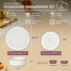 Herogo 18-Piece Stoneware Dinnerware Set for 6, Handmade Plates & Bowls with Double Reactive Glaze, Microwave and Dishwasher Safe, Scratch Resistant, Ivory White