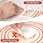 Silicone Baking Pastry Dough Mat - Non Slip Rolling Mat with Measurement Guides, Thick Reusable Kneading Board for Bread, Pizza, Cookies, Fondant, Nonstick Baking Sheet for Kitchen Counter, 20x28inch