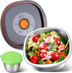 KTKUDY Stainless Steel Salad Bowl with Lid & Dressing Cup - 50 oz Leakproof Salad Container for Meal Prep & Lunch To Go, Dishwasher Safe