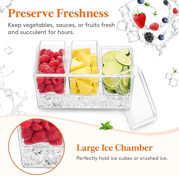 Lifewit Taco Bar Serving Set for Party with 3 x 20 oz Containers & Components, Ice Chilled Condiment Caddy Organizer, Garnish Serving Tray Platter for Mimosa Bar Accessories, Fruit, Salad, Food