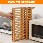 Bamboo Dish Drying Rack, 3-Tier Collapsible Wooden Dish Rack with Utensil Holder, Bamboo Dish Drainer Rack for Kitchen Counter 25pcs