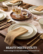 Famiware Saturn Plates and Bowls Dish Sets for 6 (18 Pieces), Stoneware Dinnerware Set with Hand-Painted Trim - Chip & Scratch Resistant, Microwave & Dishwasher Safe Ceramic Dishes, Vanilla White