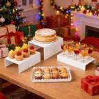 Food Display Stands, 4 PCS Acrylic Buffet Risers for Party Table, U-Shaped Tiered Acrylic Display Risers for Catering Dessert Drink Party Supply, Scalloped Serving Tray for Cupcake Fruit (Glossy White 4 PCS)