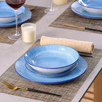 Bestone 12-Piece Round Porcelain Dinnerware Set, Service for 4, Chip Resistant Plates and Bowls,Blue, Dishwasher & Microwave Safe for Home Daily Use