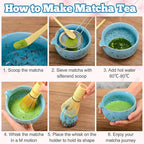 MONOJOY Matcha Whisk Set - Microwave Safe Ceramic Bowl with Spout, BPA-Free Japanese Matcha Kit with Holder & Stainless Steel Sifter, 4 PCS Gift Set