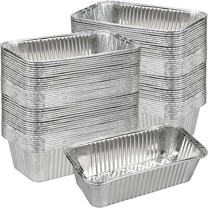 Disposable 2Lb Loaf Pans, 100 Pack Aluminum Bread Pans for Baking - 8.5" x 4.5" x 2.5" Foil Pans Perfect for Banana Bread, Cakes, Meatloaf & Food Serving