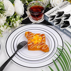 WELLIFE 210Pcs Black Plastic Dinnerware with Pre Rolled Napkins, Include:30 Dinner Plates, 30 Dessert Plates, 30 Paper Napkins, 30 Cups, 90 Plastic Cutlery