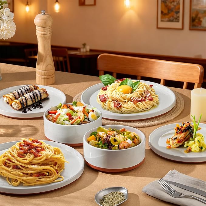 LIANYU Plates and Bowls Sets, 12 Pieces Stoneware Dinnerware Set for 4, Modern Kitchen Dinner Set Ceramic Dishware Dishes Set, Microwave and Dishwasher Safe, Cloud White
