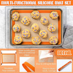 Nuanchu 8 Pieces Silicone Baking Mat Non-stick Silicone Baking Half Sheet 16.5'' x 11.6'' Silicones Cookie Sheet Easy Clean Oven Cookie Liner for Oven Making, Macaroon, Bread Pastry (Orange)