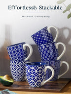 DOWAN Coffee Mugs Set of 6, 16 oz Large Porcelain Coffee Cups with Handle for Coffee Tea and Cocoa, Ceramic Coffee Mug for Women Men, Housewarming Wedding Gift, Vintage Blue