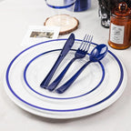 N9R 600PCS Disposable Plastic Plates, Blue Plastic Dinnerware Set Includes 100 Dinner Plates, Dessert Plate, Cups, Spoons, Forks, Knives for 100 Guests, Perfect for Party, Wedding, Birthday