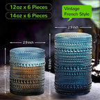 Vintage Hobnail Drinking Glasses Set of 12-14 oz Old Fashioned Glass Cups & 11 oz Cocktail Glasses, Aesthetic Kitchen Bar Tumbler Glassware Gifts Sets, Blue (12Pcs Blue XL)