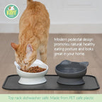 Kitty City Elevated Slow Feeder Cat Bowls (Set of 2), Whisker-Friendly Raised Cat Food Dishes with Ridges, Helps Reduce Fast Eating & Digestion Issues, Dishwasher Safe, 10.8 oz – White & Gray