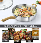 KOCH SYSTEME CS Stainless Steel Saute Pan 12 Inch, 6 Quart Deep Frying Pan with Lid, 18/10 Stainless Steel Saute Pan with Cool-Touch Bakelite Handle, Deep Fry Pan, Induction Ready