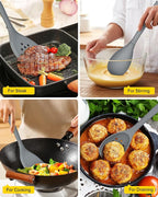 Silicone Cooking Utensils Set, 9 Pcs Heat Resistant Kitchen Utensils with Back Hooks, BPA Free Kitchen Tools with Spatulas, Spoons, Skimmer and Pasta Fork for Non Stick Cookware (GRAY)