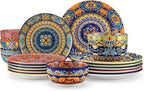 vancasso 18-Piece Dinnerware Sets,Ceramic Plates and Bowls Sets Service for 6, Bohemian Style Porcelain Dishes Set for 6, Microwave and Dishwasher Safe, Scratch Resistant,Non Toxic, Series KRVI