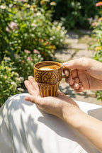 Ceramic Coffee Mug, Stackable Mug 3.3 OZ Coffee Mugs, Espresso Cups, Mugs Set of 6 for Latte Milk Hot Chocolate, for Men Women Kids, Ideal for Home Restaurant Daily Use & Holiday Gifting, Brown