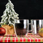 Wlasss Double Wall Insulated Glass Coffee Mugs set of 4-13 oz Clear Hand Blown Glass Coffee Cups with Handle for Cappuccino, Latte,Espresso,Tea Bags,Americano,Beverages, Gifts for Christmas