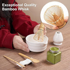 YOLIFE 7 Pcs Matcha Whisk Set, Includes Matcha Bowl with Spout, Bamboo Whisk (Chasen) with Ceramic Holder, Scoop and Powder Spoon, Sifter, Matcha Kit for Ceremony (White)