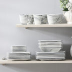 MALACASA Dinnerware Sets, 30 Piece Porcelain Plates and Bowls Sets for 6, Square Dish Set with Dinner Plates Set, Cup and Saucer, Modern Dishware Dishes Microwave Safe, Marble Grey, Series Blance