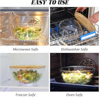 LOVYANXUE 10.6" Glass Salad Bowl with Sealed Lid, 4.7 Quart Large Capacity Serving Bowls and Mixing Bowls with Utensils, Versatile Glass Bowls for Salads, Trifle, Fruits, Pasta, Microwave Safe