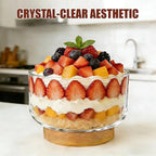 Prikoi 155oz Large Trifle Bowl with Wood Stand, Clear Glass for Displaying Layered Dessert, Salads, Fruit, Modern Design Food Storage Container, Elegant for Party, Holiday, Housewarming Gift