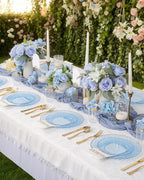 YOUBET 175PCS Clear Blue Scalloped Plastic Plates - Blue and Gold Disposable Dinnerware Set Include 50 Plates, 75 Gold Silverware, 25 Cups, 25 Napkins for Party & Wedding & Baby Shower