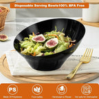 Goodluck 12 Pack Black Plastic Serving Bowls for Party - 20 OZ Angled Disposable Serving Bowls for Wedding Party Chip, Candy, Salad & Fruit