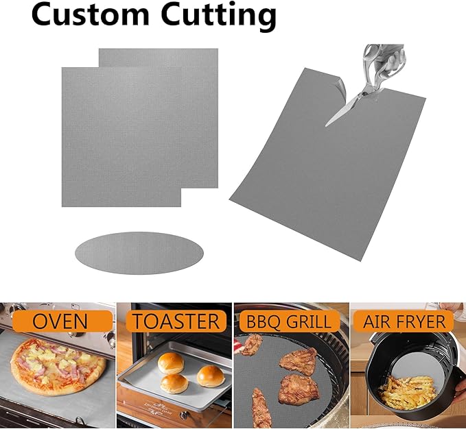 UBeesize 4 Pack Thickened Silver Oven Liners for Bottom of Oven BPA & PFOA Free, Reusable 16x24 Inch Heavy Duty Non Stick Teflon Oven Mats, Fit Electric Gas Toaster Convection Microwave Ovens Grills