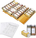Spice Drawer Organizer with 28 Spice Jars and 216 Labels,Non-slip Rubber, Bamboo 4 Tier Spice Racks Tray Seasoning Containers for Kitchen Drawers,Cabinets,Countertops,13" Wide * 15.8" Deep